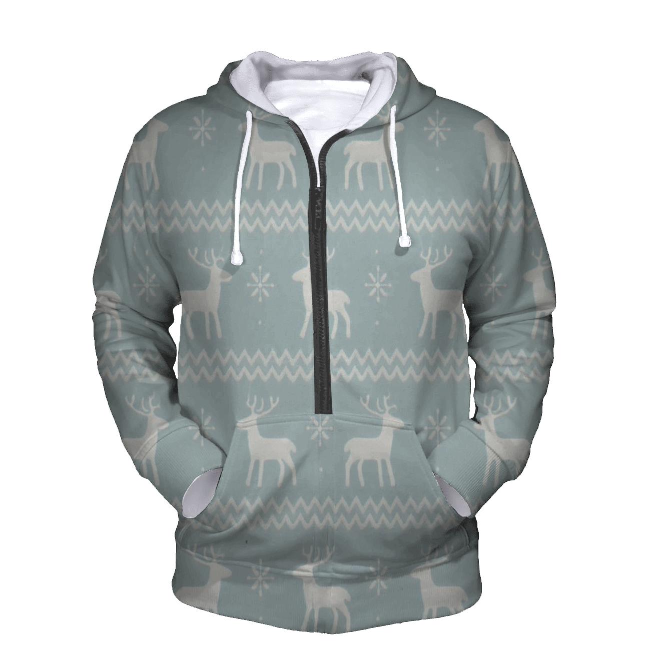 Nordic Reindeer Stripe On Icy Blue embroidered hoodies