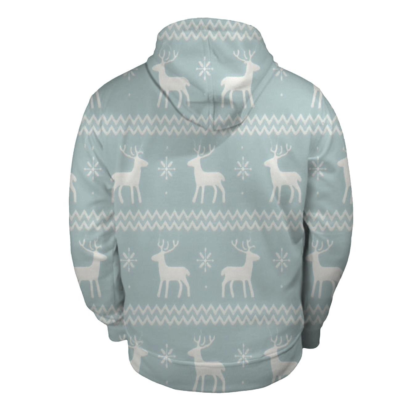Nordic Reindeer Stripe On Icy Blue embroidered hoodies