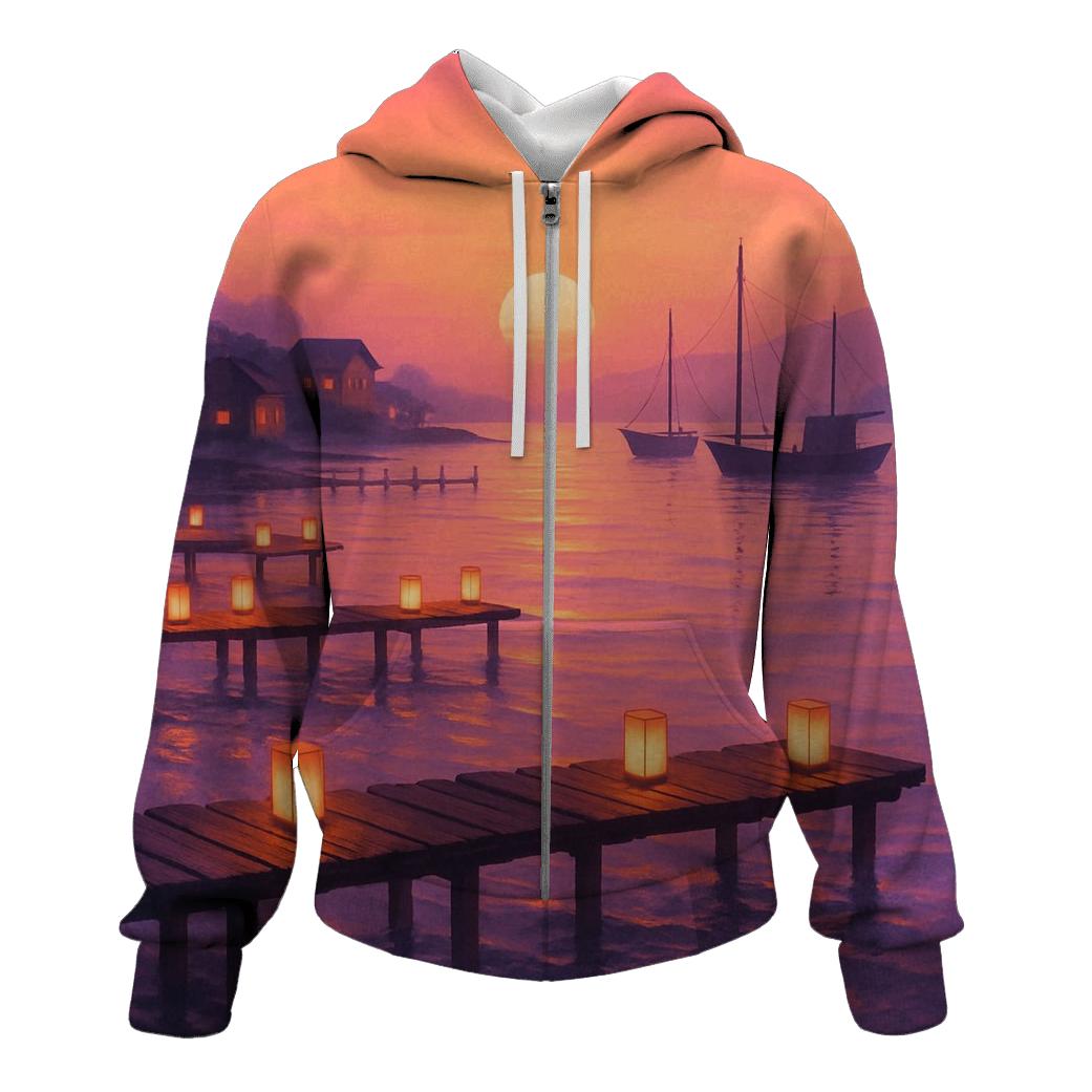 Lantern Shore At Falling Sun zip-up hoodies