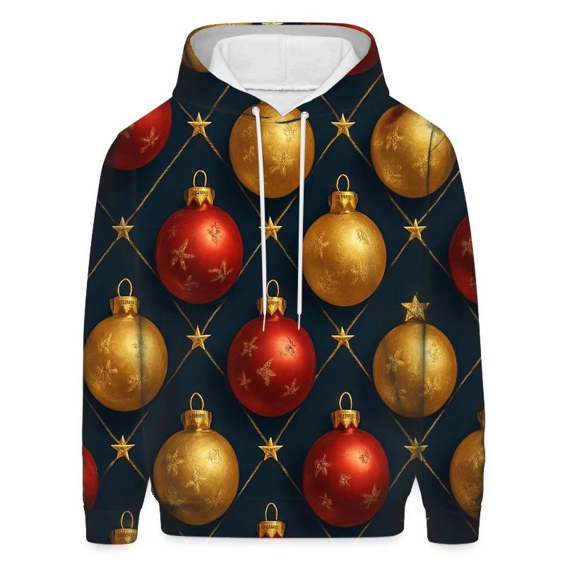 Crimson Christmas Ornaments Diamond Lattice On Midnight Field hoodie trends