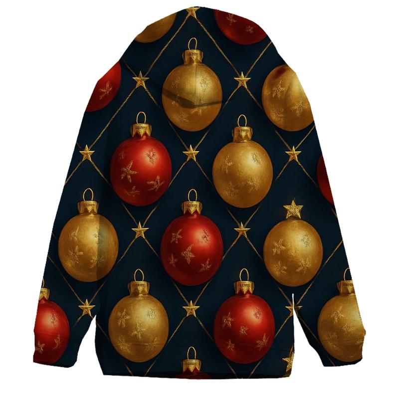Crimson Christmas Ornaments Diamond Lattice On Midnight Field hoodie trends
