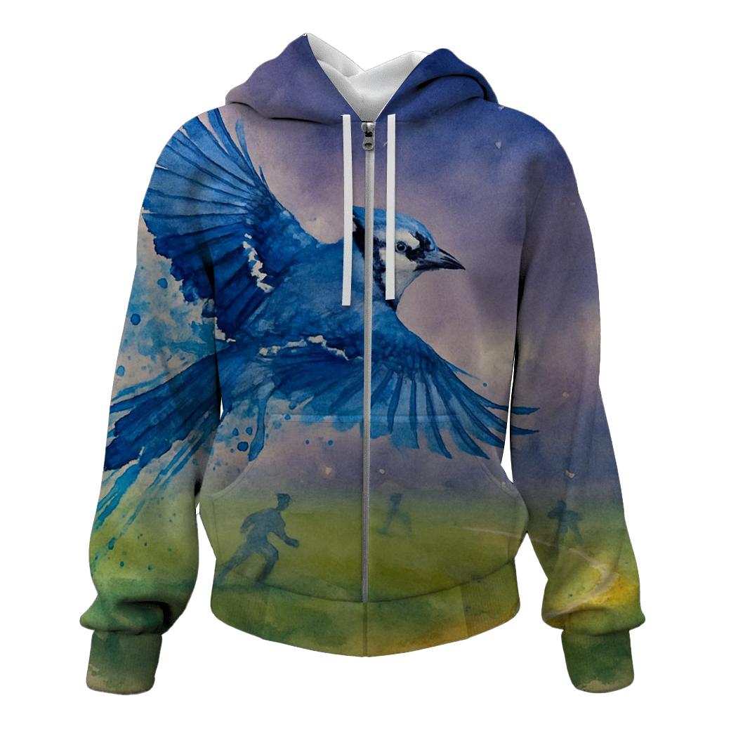Twilight Glide Over Blue Jays Outfield heavyweight hoodies