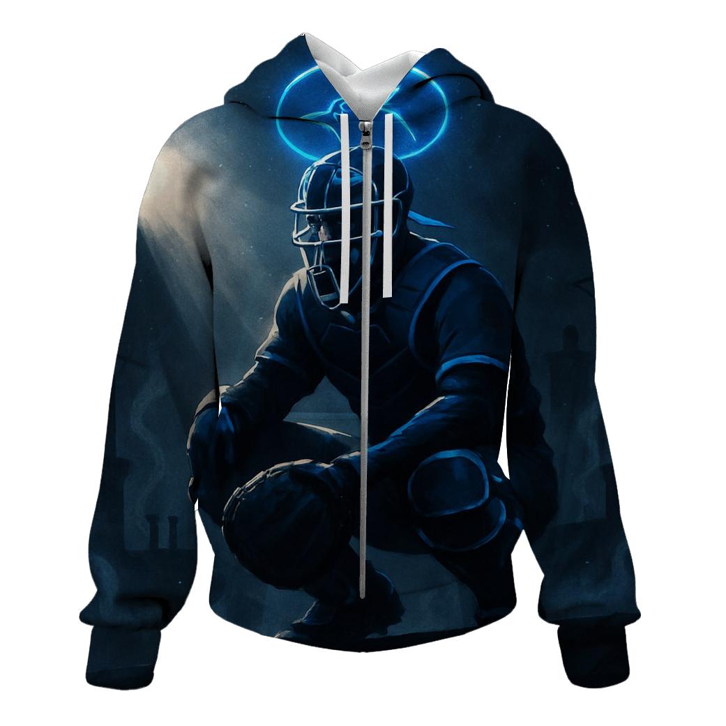 Rooftop Catcher With Blue Jays Halo zip-up hoodies