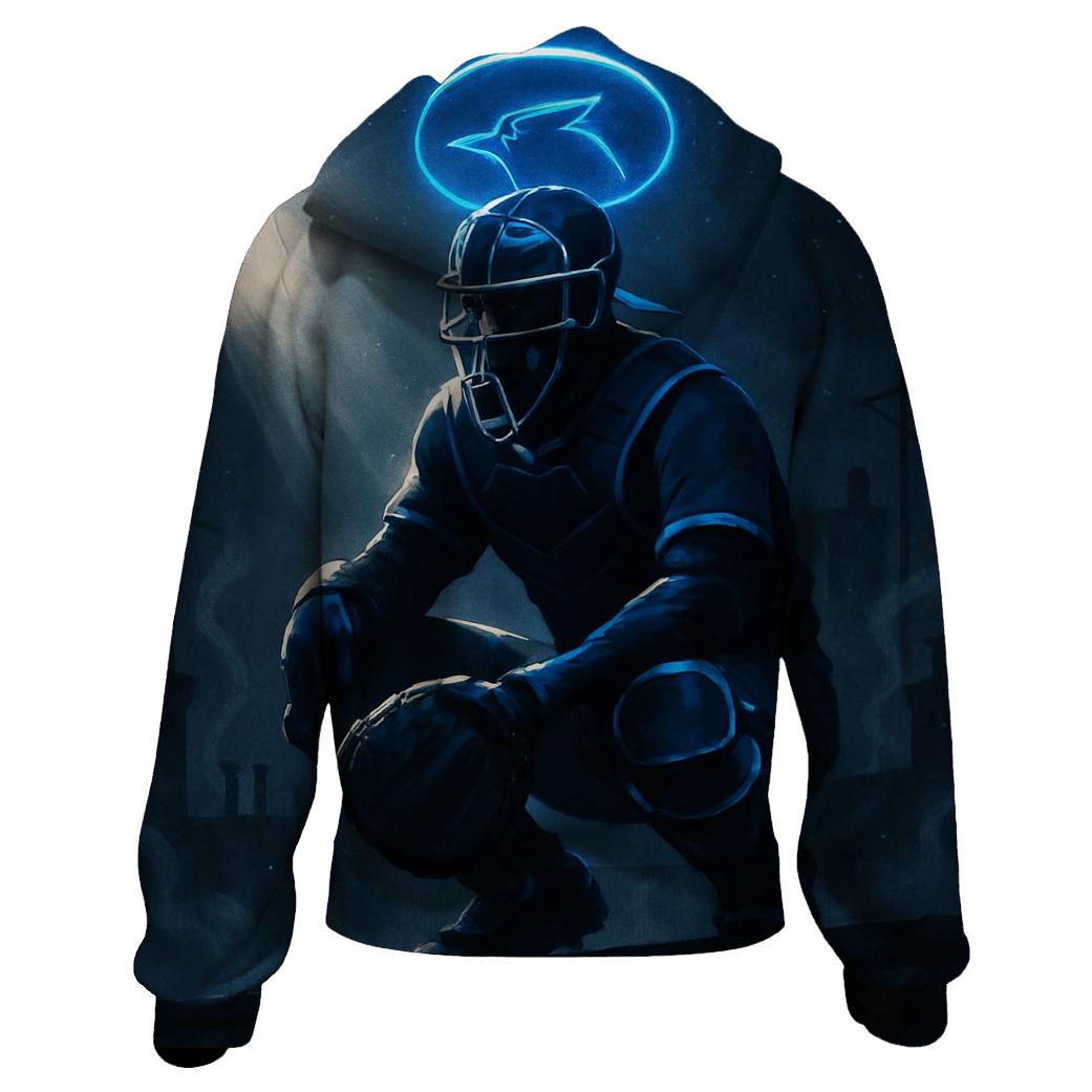 Rooftop Catcher With Blue Jays Halo zip-up hoodies