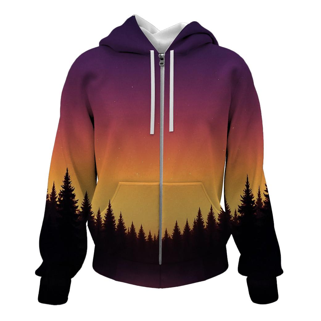 Forest Skyline Ember Veil graphic hoodies