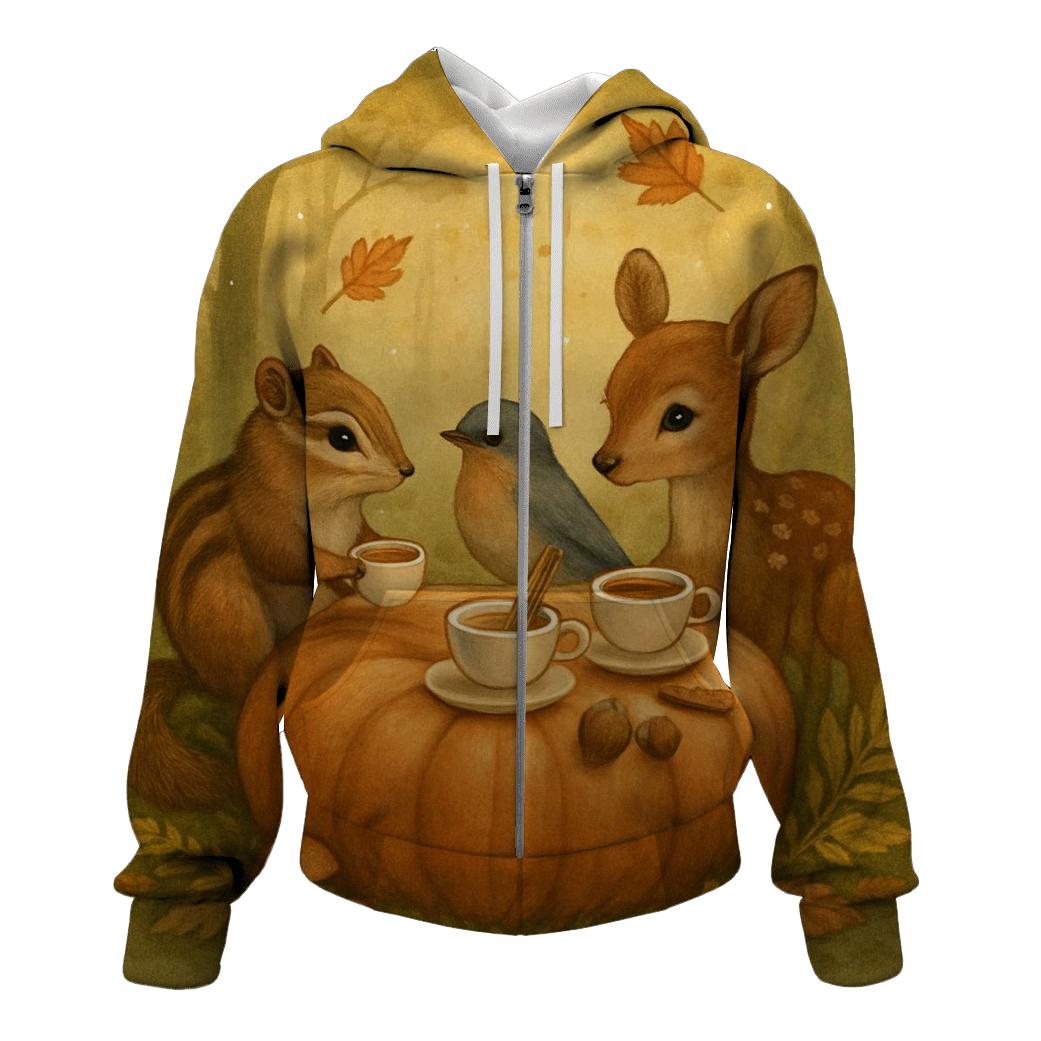 Pumpkin Spice Forest Tea Party embroidered hoodies