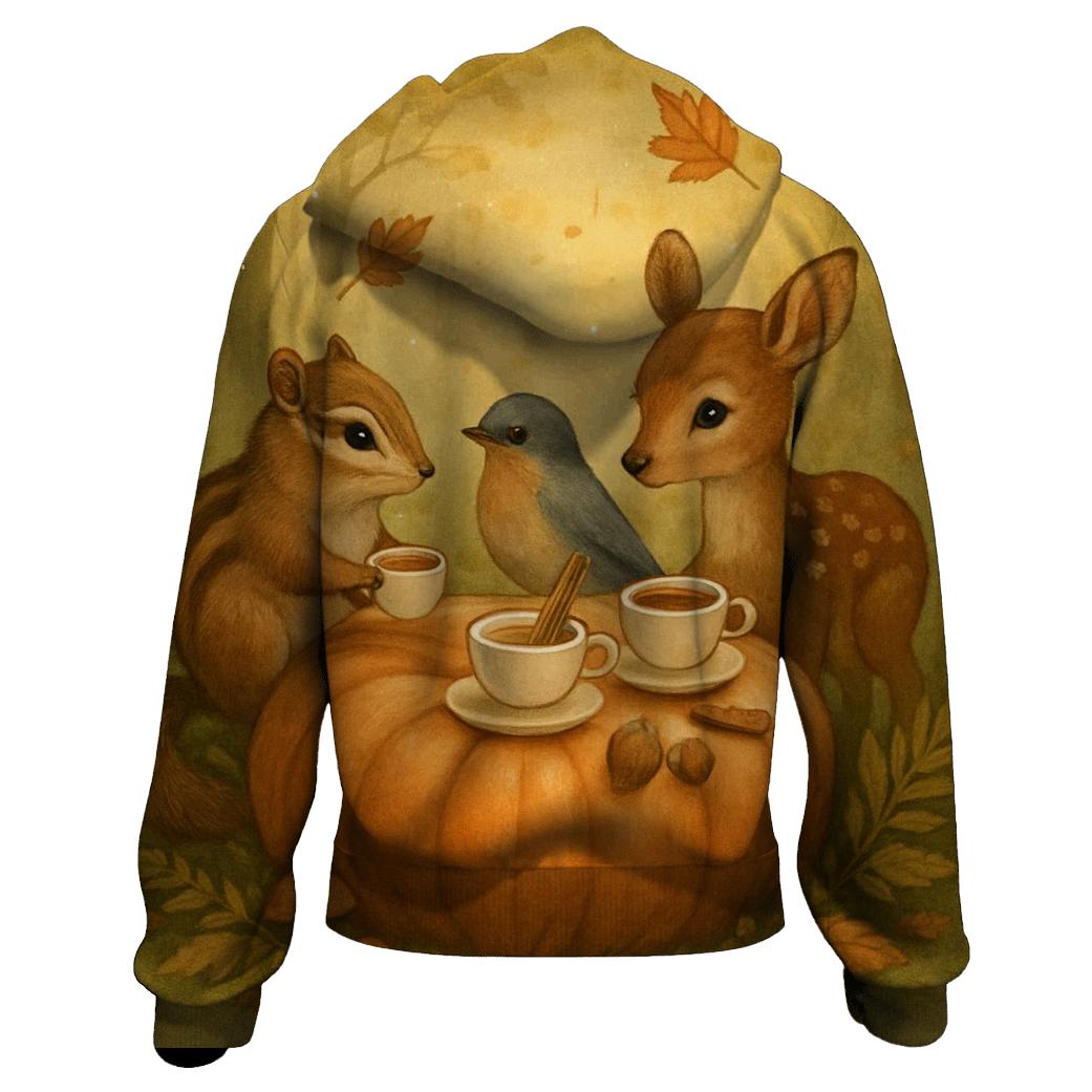 Pumpkin Spice Forest Tea Party embroidered hoodies