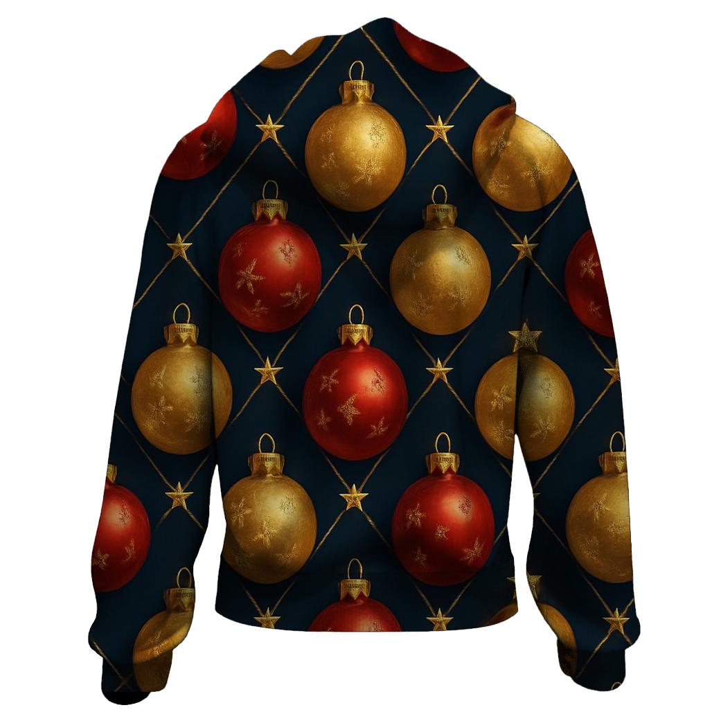 Crimson Christmas Ornaments Diamond Lattice On Midnight Field custom hoodies