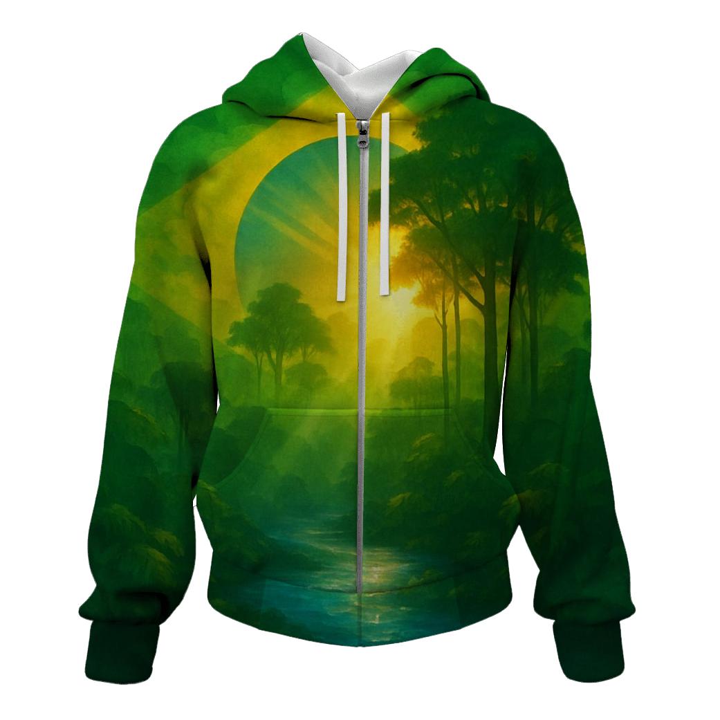 Brazilian Flag Jungle Light Abstract zip-up hoodies