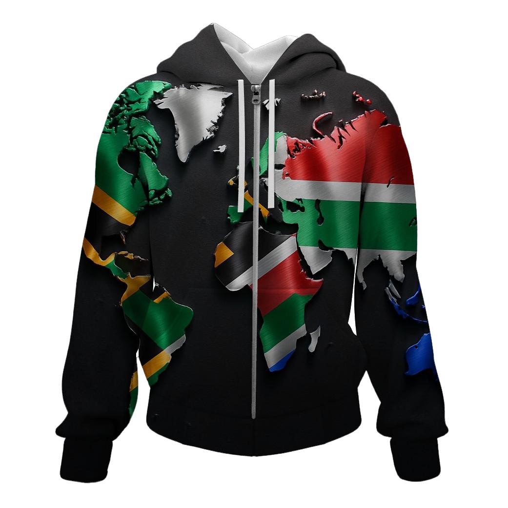 South African Flag Metallic World Map heavyweight hoodies