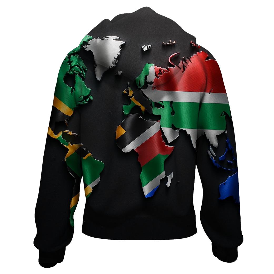 South African Flag Metallic World Map heavyweight hoodies