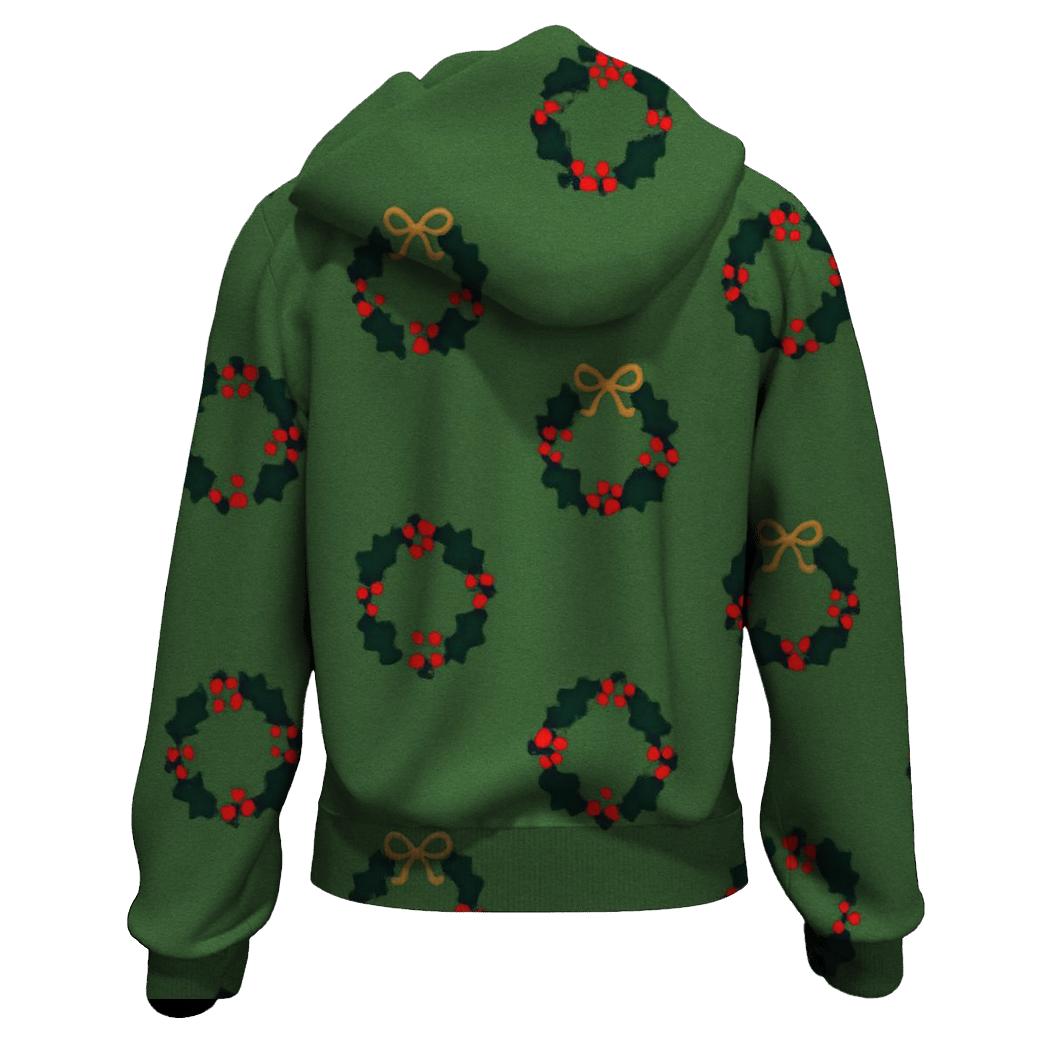 Holly Wreath Polka Dots On Classic Green embroidered hoodies