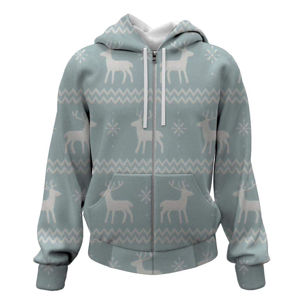 Nordic Reindeer Stripe On Icy Blue designer hoodies