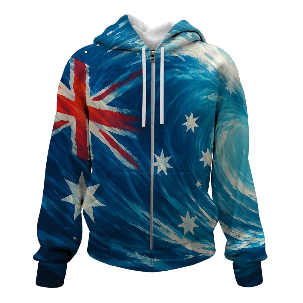Australian Flag Ocean Wave Abstraction premium hoodies