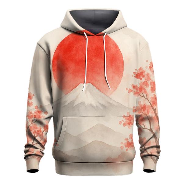 Japanese Flag Misty Mountain Watercolor zip-up hoodies