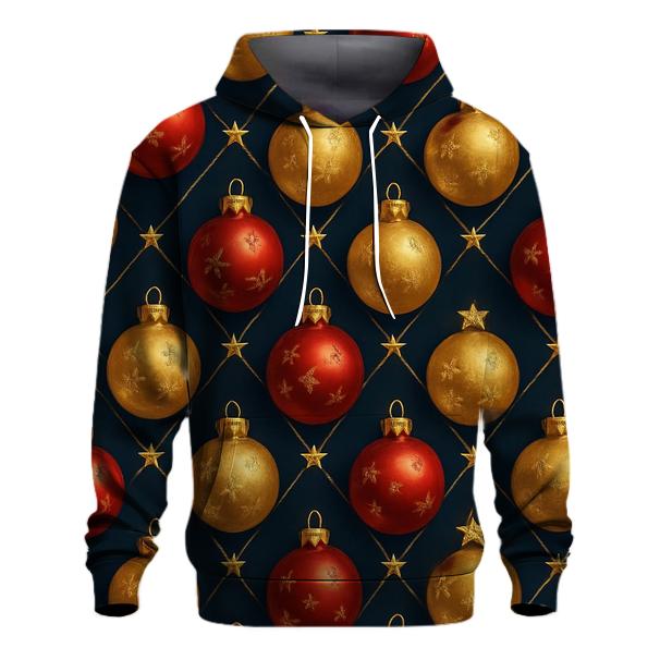 Crimson Christmas Ornaments Diamond Lattice On Midnight Field graphic hoodies