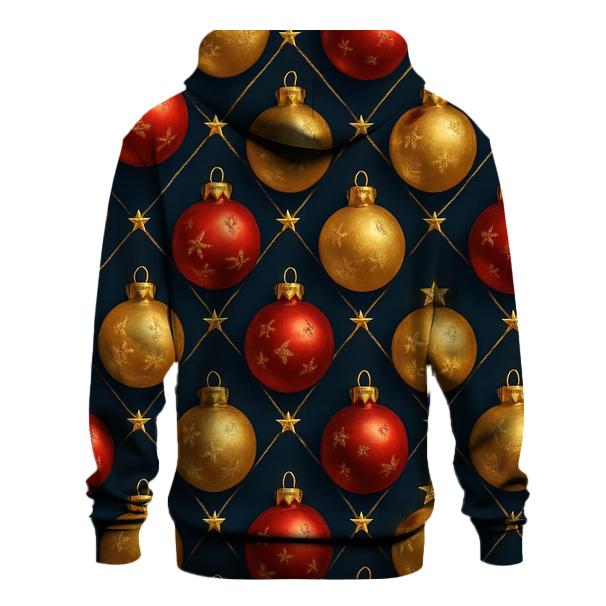Crimson Christmas Ornaments Diamond Lattice On Midnight Field graphic hoodies