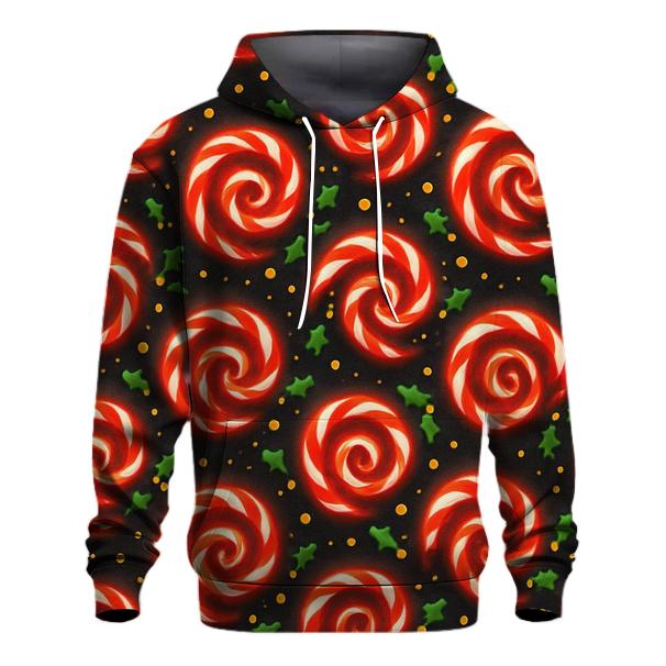 Candy Cane Spiral Constellations On Charcoal Night printed hoodies