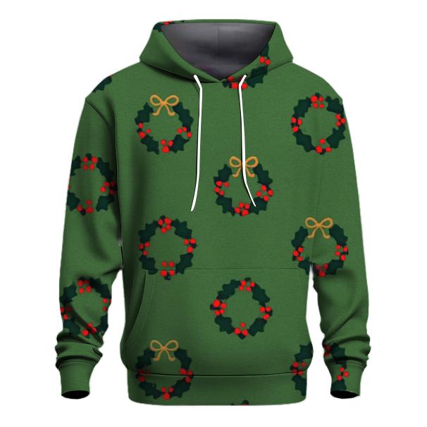 Holly Wreath Polka Dots On Classic Green embroidered hoodies