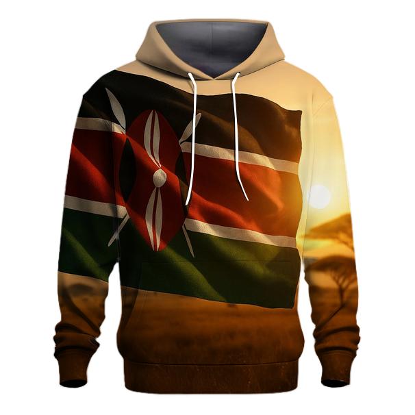 Kenyan Flag Savanna Sunrise Fabric embroidered hoodies