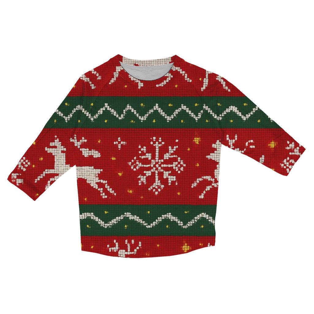 Tangled Tinsel Reindeer Stripes casual three quarter sleeve shirts
