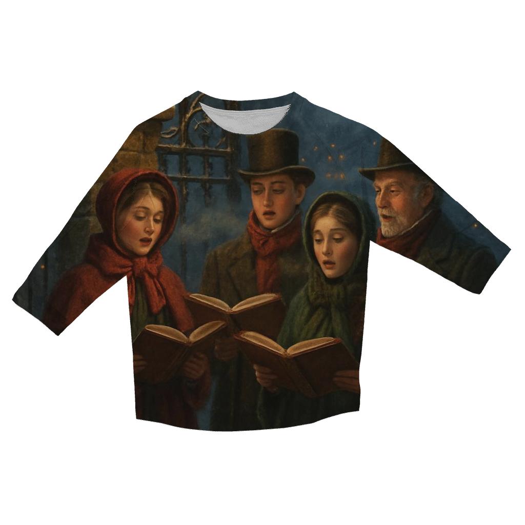 Snowlit Carolers At The Old Stone Gate fashion 3/4 sleeve shirts