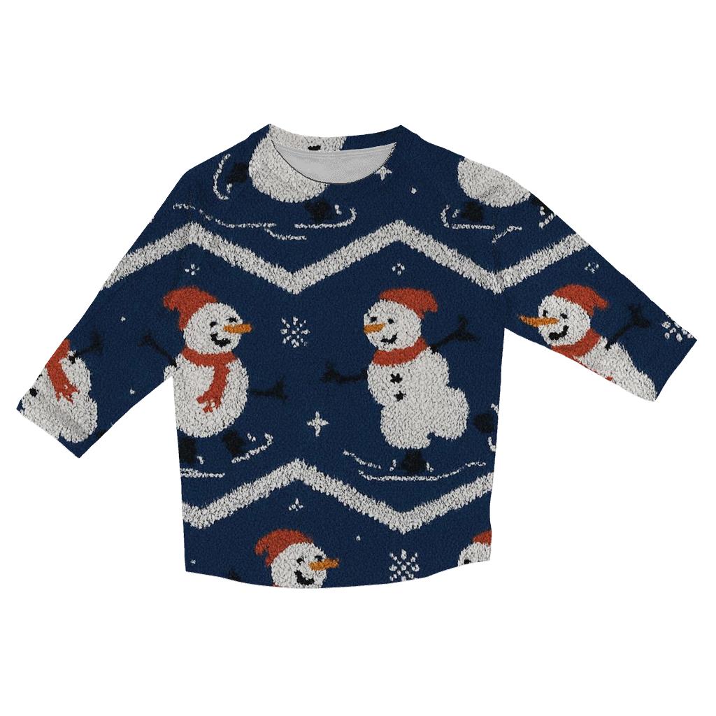 Snowman Skating Zigzag Bands personalized 3/4 sleeve tees