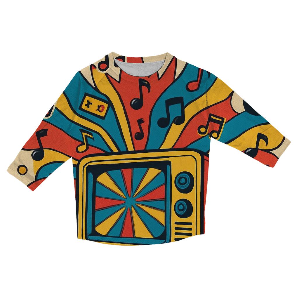 Retro TV Music Portal printed three quarter sleeve shirts