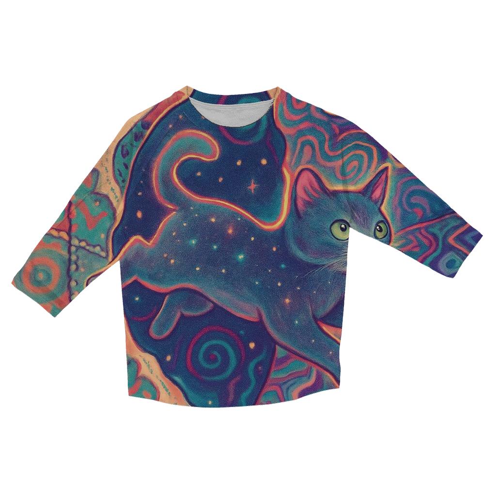 Patchwork Dimension Cat designer 3/4 sleeve blouses