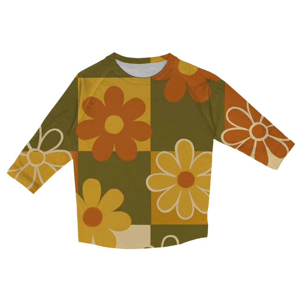 Funky Floral Checkerboard fashion 3/4 sleeve shirts