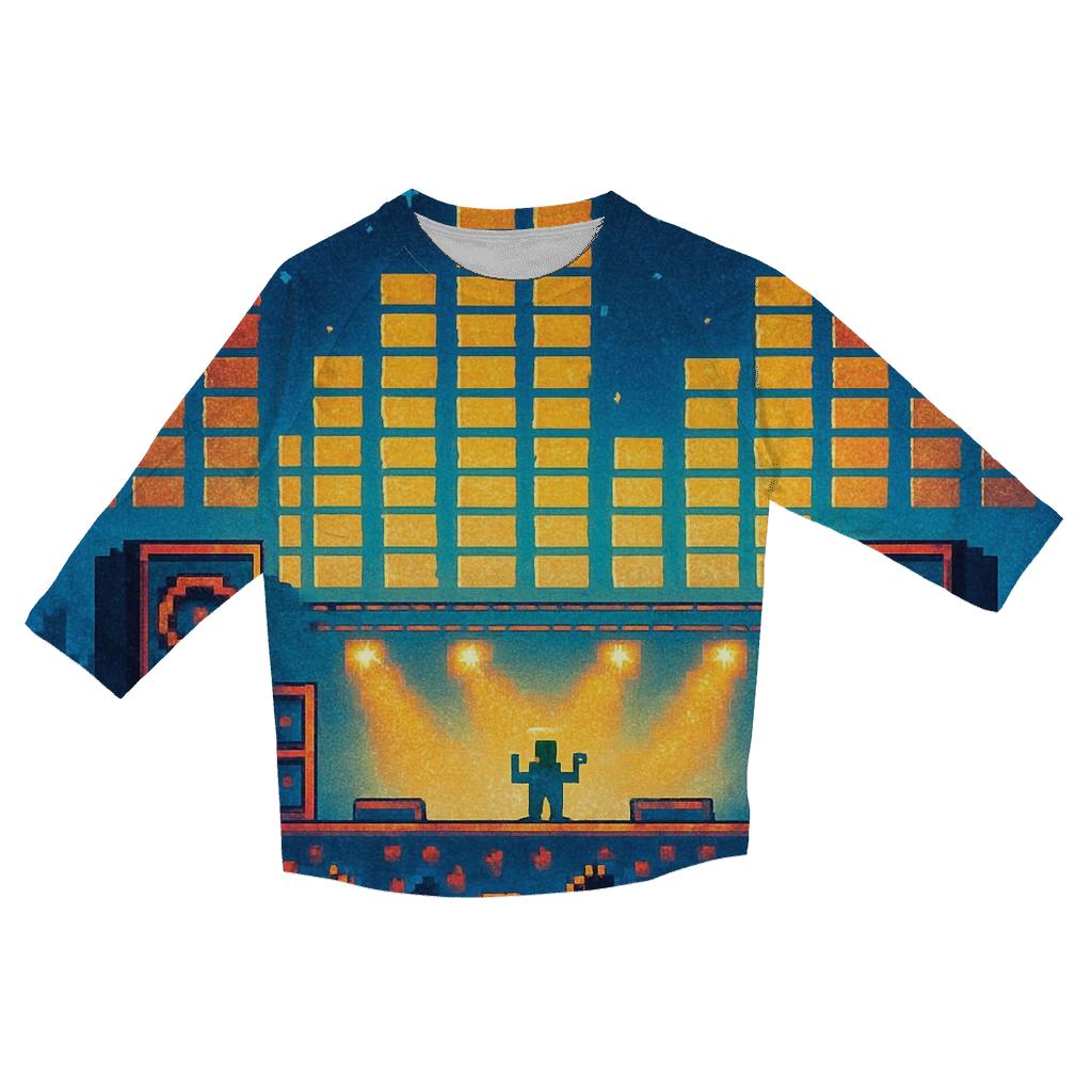 Pixel Stage Arcade Night printed three quarter sleeve shirts