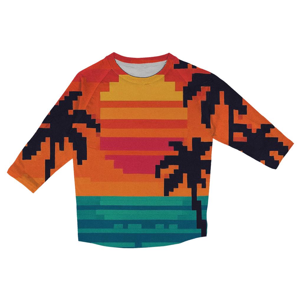 Pixel Beach Sunset designer 3/4 sleeve blouses