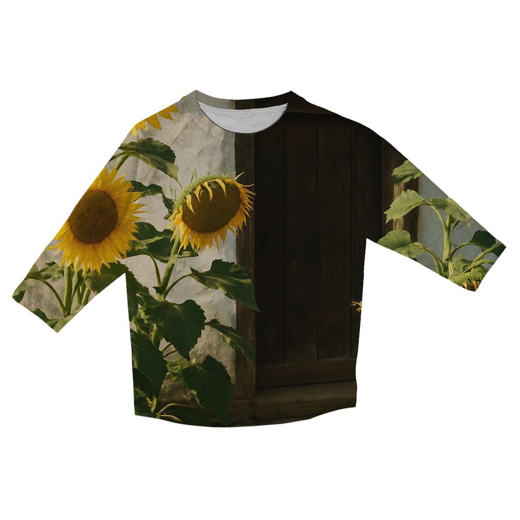 Sunflowers Framing Rural Farmhouse Doorway printed three quarter sleeve shirts