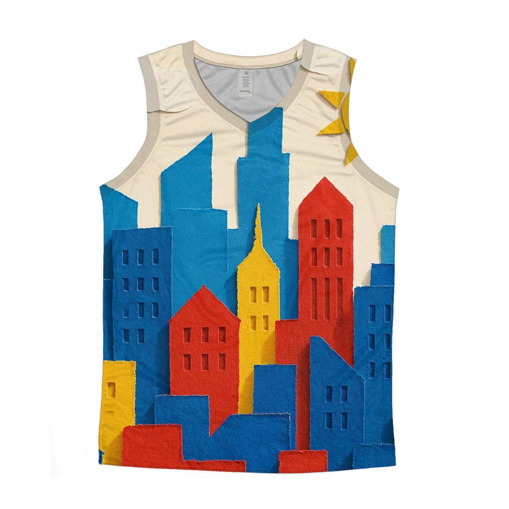 Kinetic Paper Collage Skyline casual summer tank tops