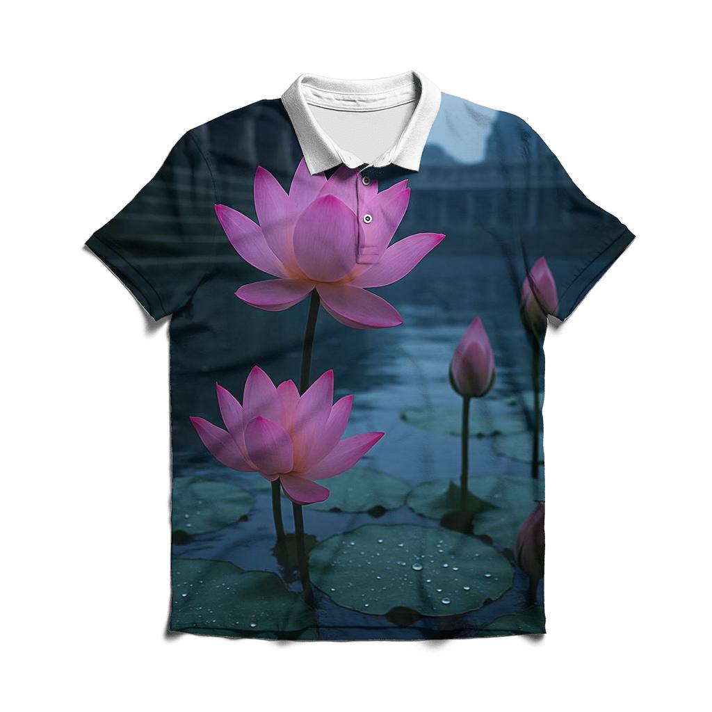 Monsoon Lotus At Temple Pond Edge designer slim fit polos