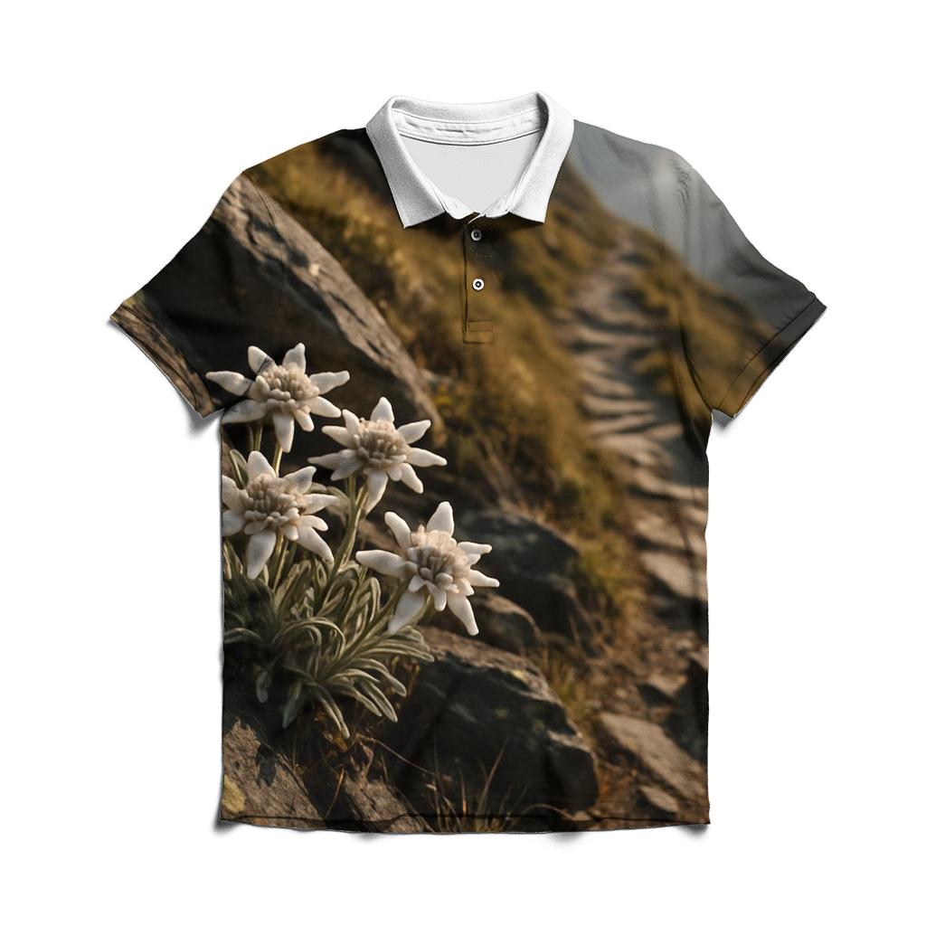 Alpine Edelweiss On Ancient Stone Path stylish collar polo tees
