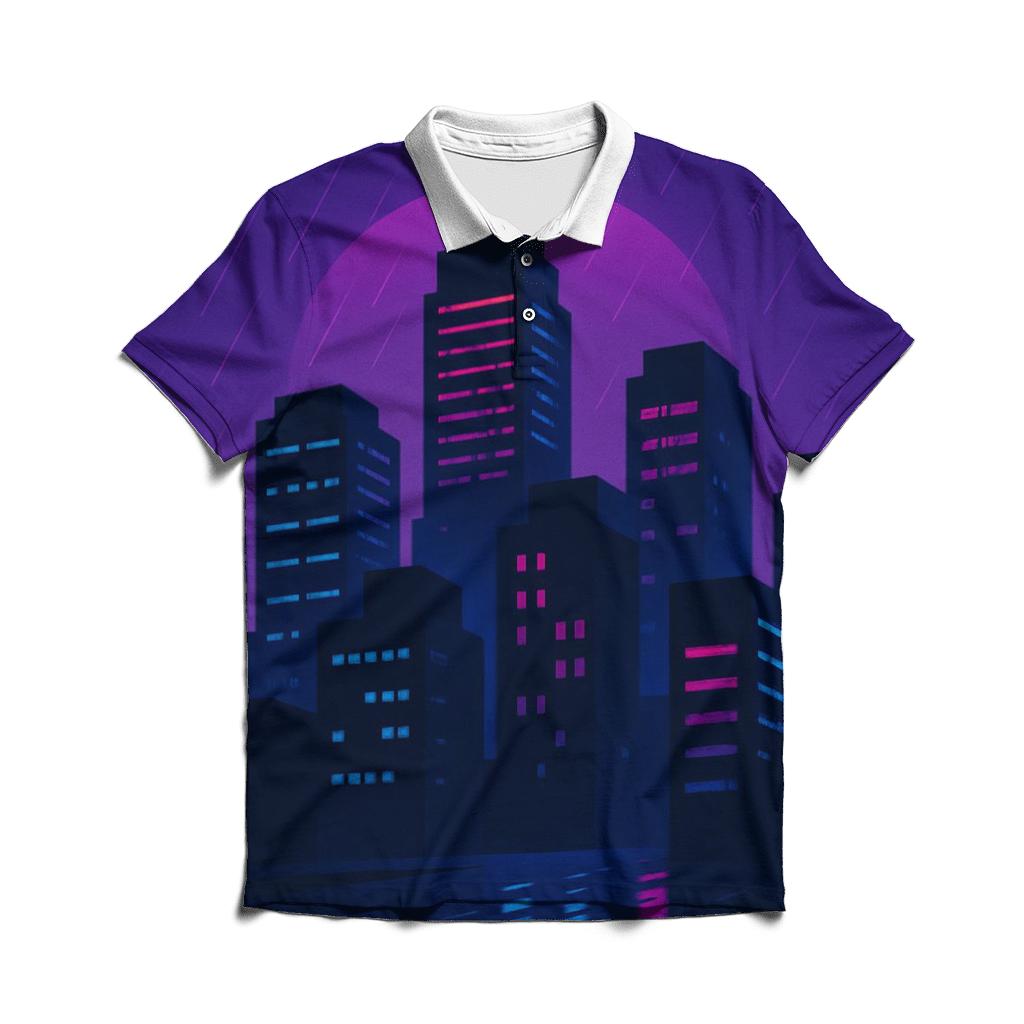 Retro Synth City Rain branded logo polo shirts