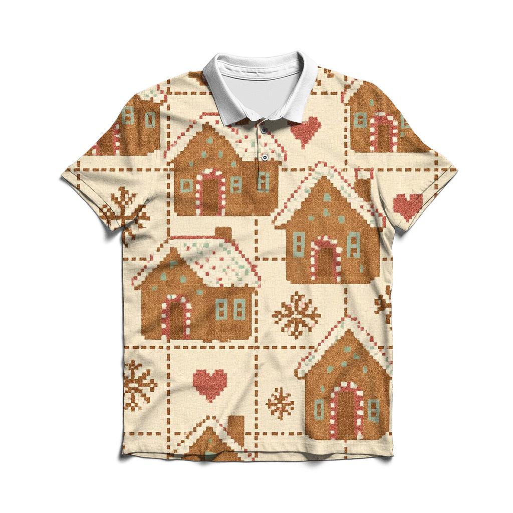 Gingerbread House Patchwork Grid designer slim fit polos