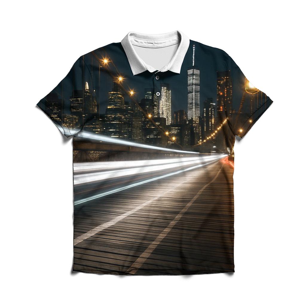 Brooklyn Bridge Nighttime Bicycle Crossing premium cotton polo shirts