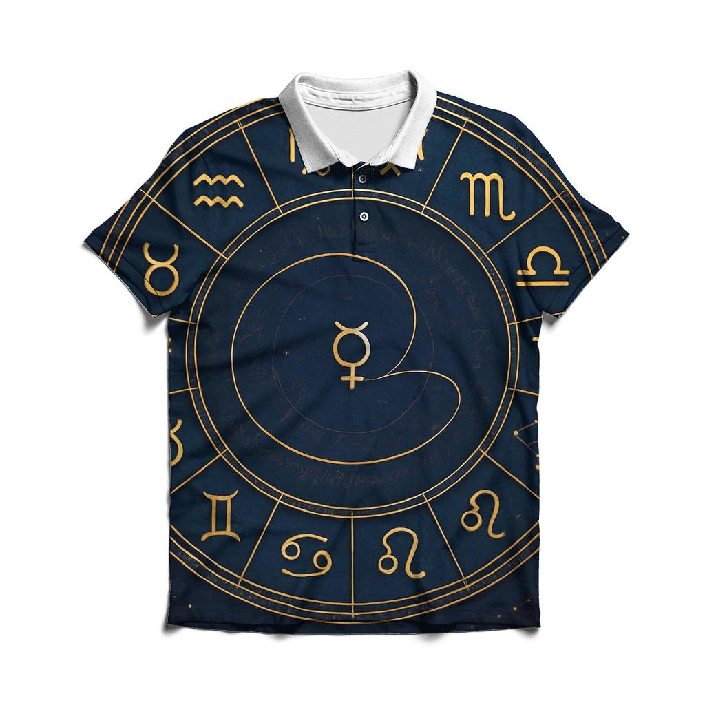 Zodiac Wheel Of Retrograde Reflections branded logo polo shirts
