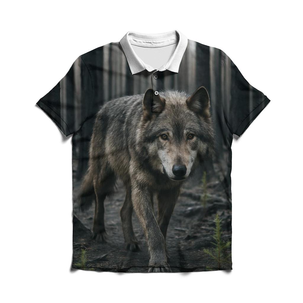 Burned Forest Wolf Return stylish collar polo tees