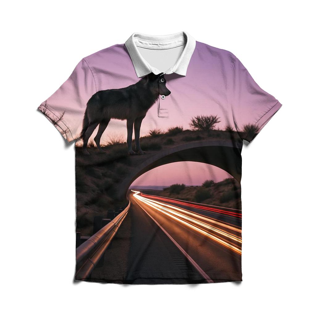 Desert Highway Overpass Wolf Crossing branded logo polo shirts
