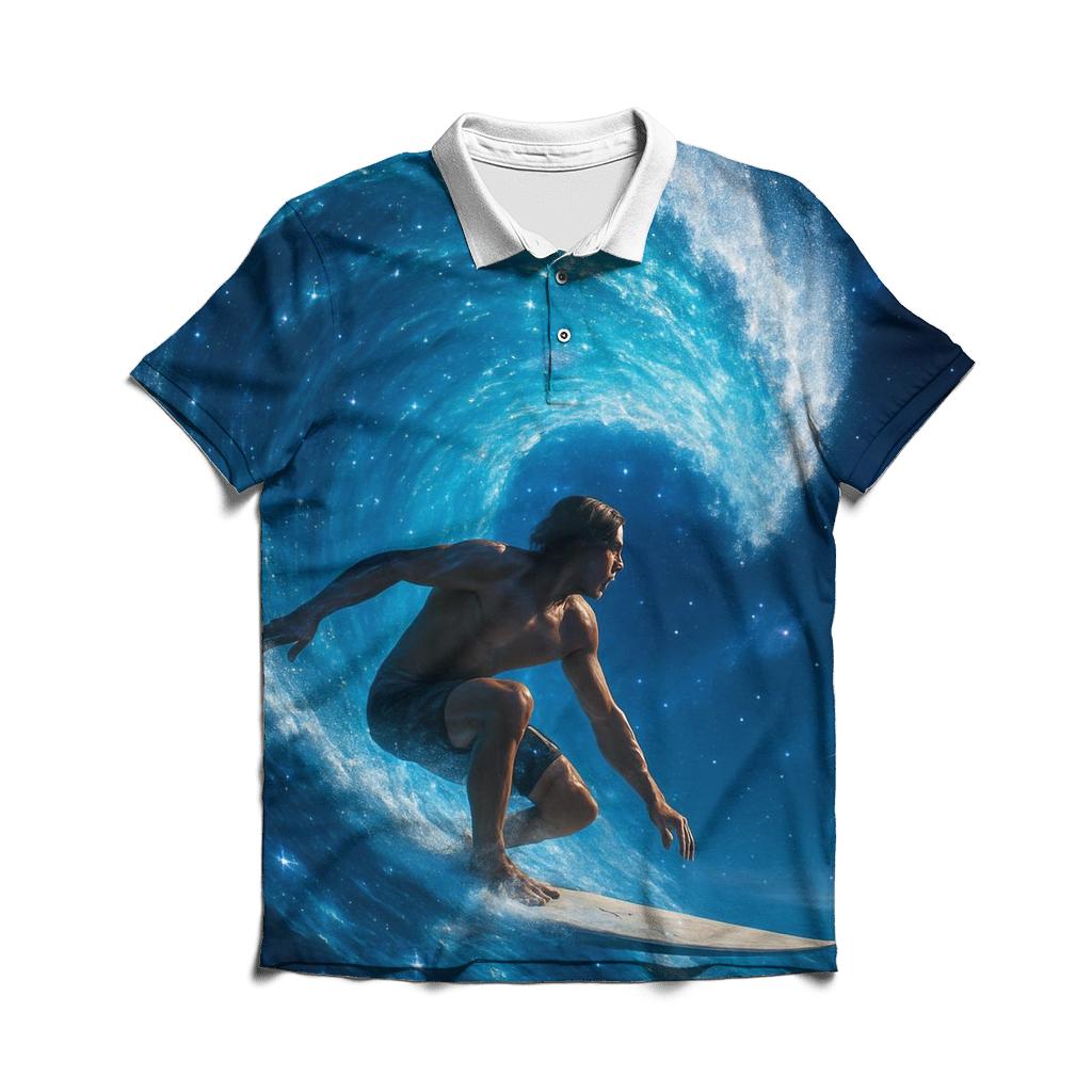 Cosmic Surf Wave Rider custom polo shirts