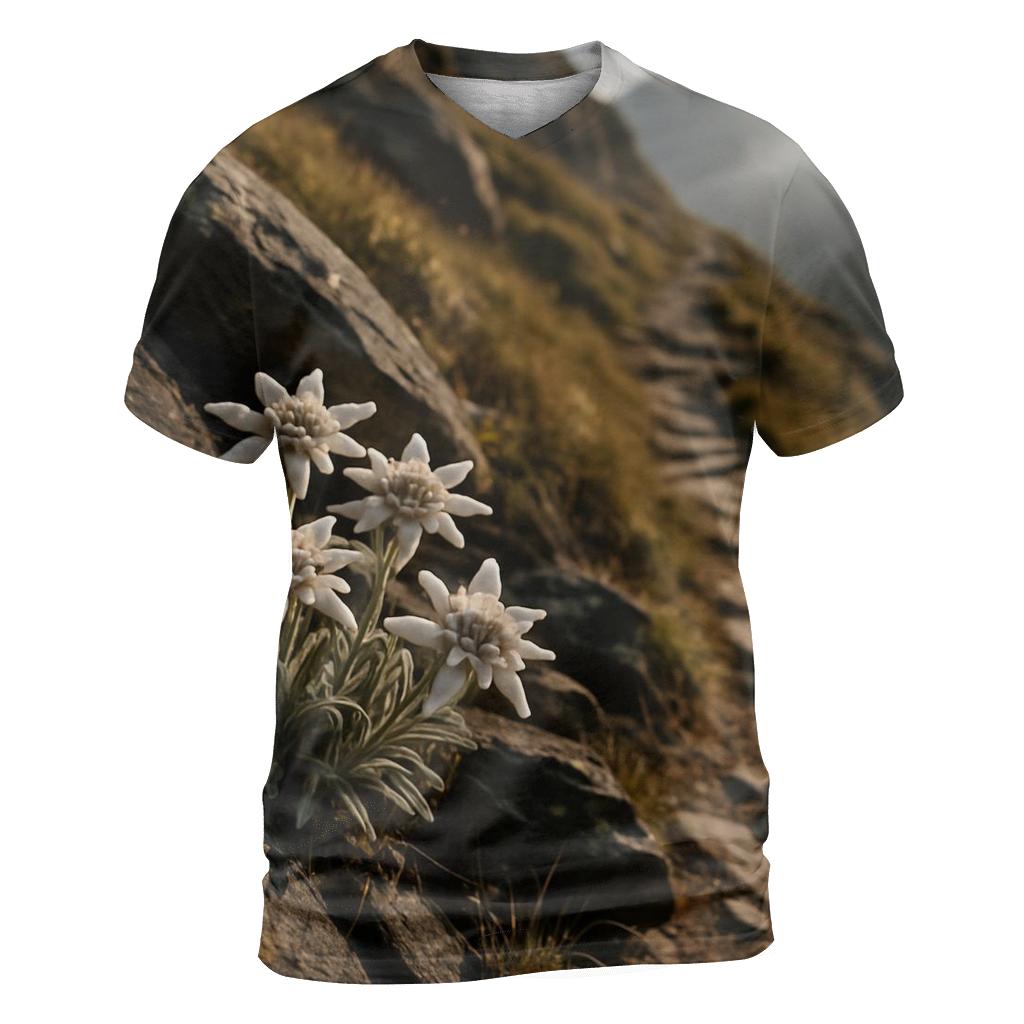 Alpine Edelweiss On Ancient Stone Path artistic all-over print tops