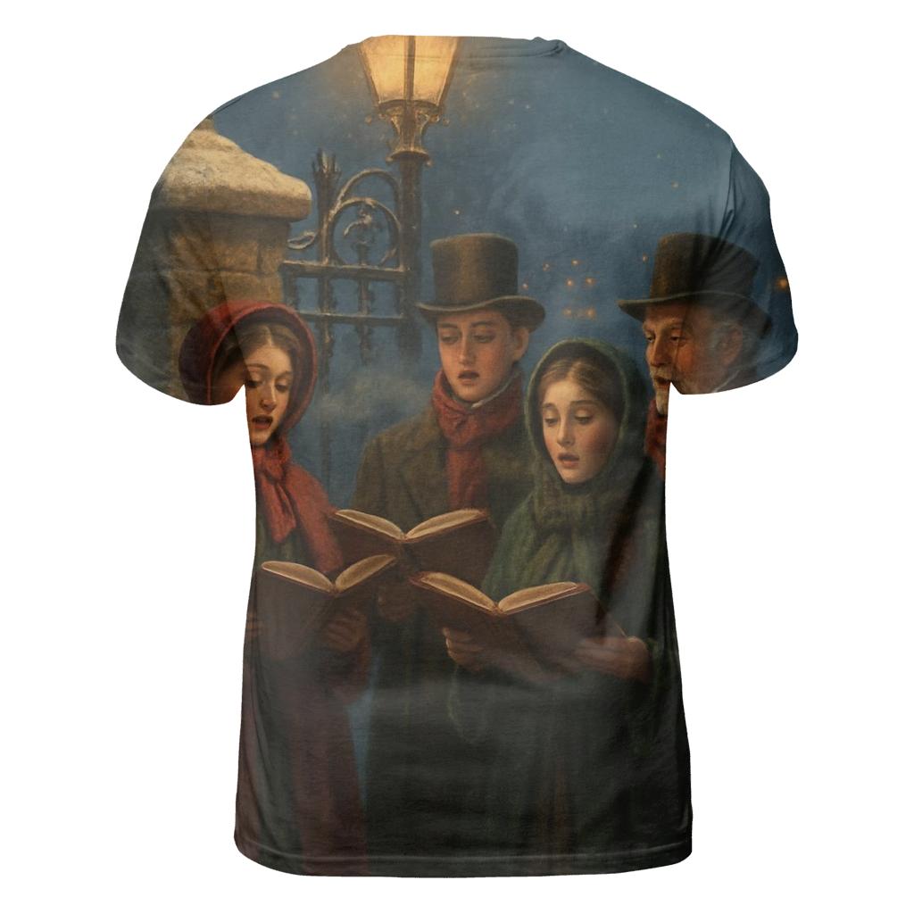 Snowlit Carolers At The Old Stone Gate artistic all-over print tops
