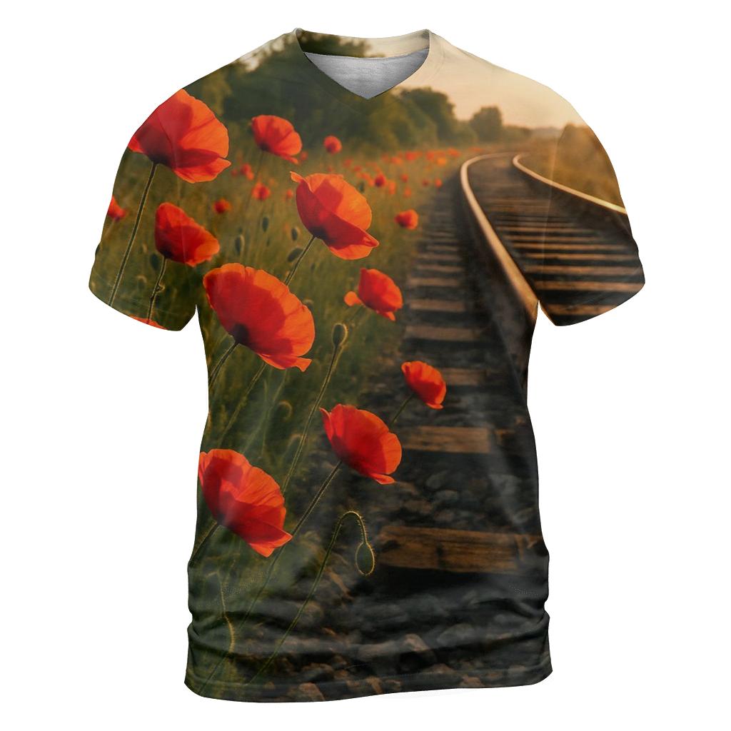 Wild Poppies Along Old Railway Embankment custom all-over print shirts
