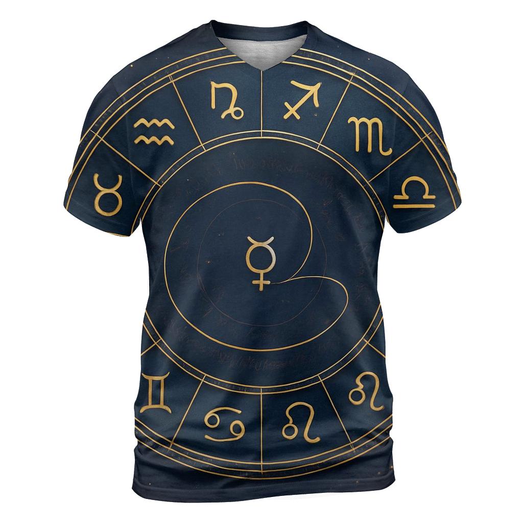 Zodiac Wheel Of Retrograde Reflections vibrant all-over design tees