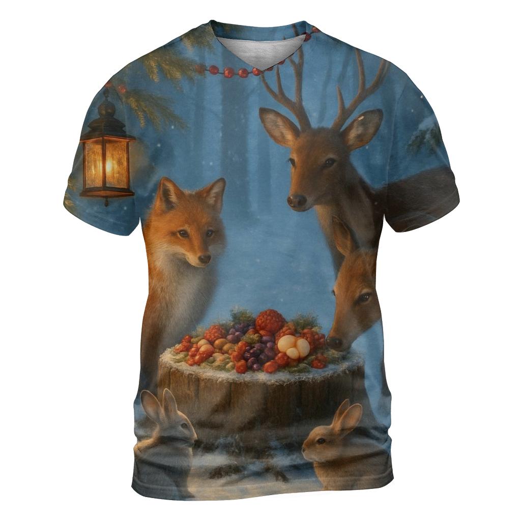 Woodland Christmas Feast For Animals designer pattern shirts