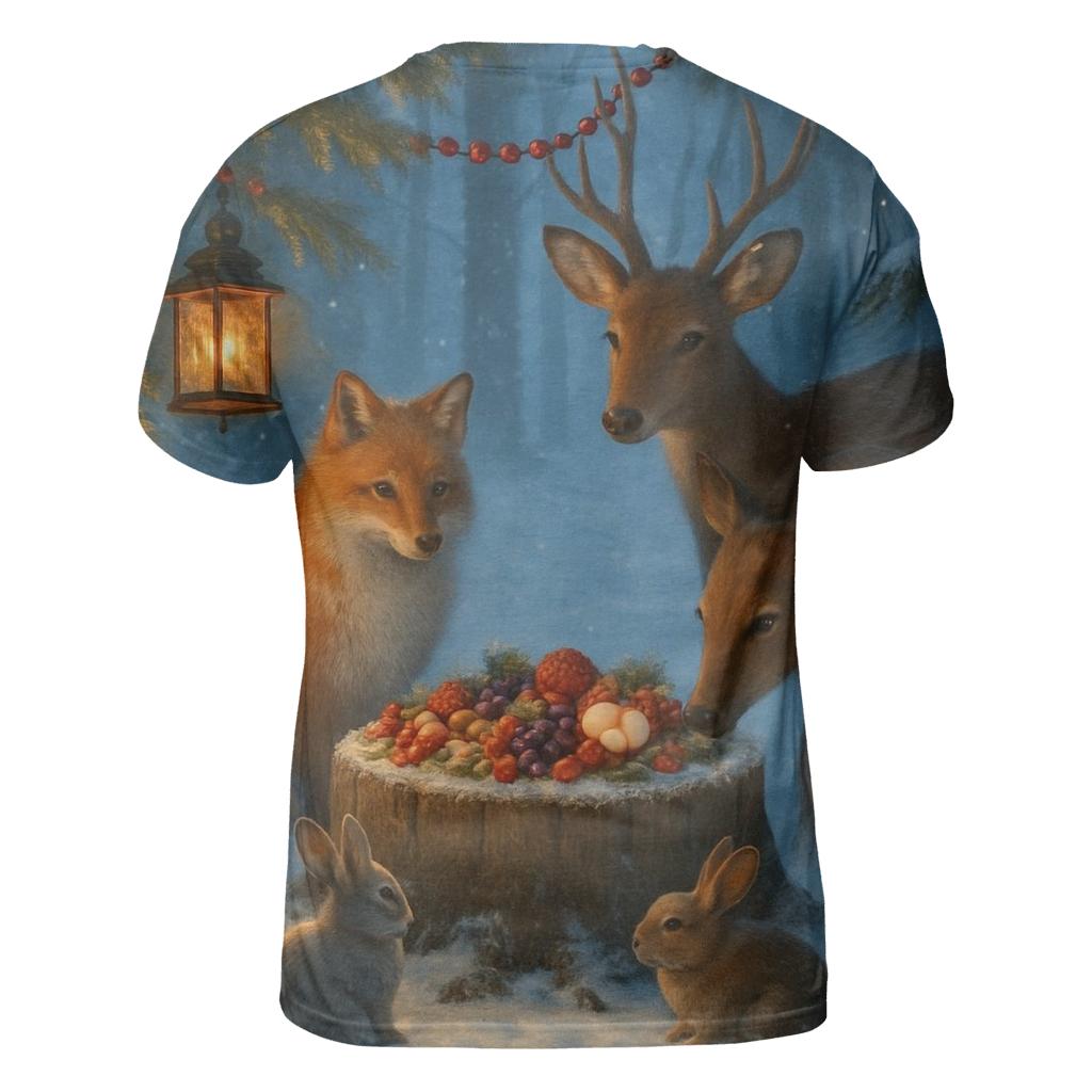 Woodland Christmas Feast For Animals designer pattern shirts