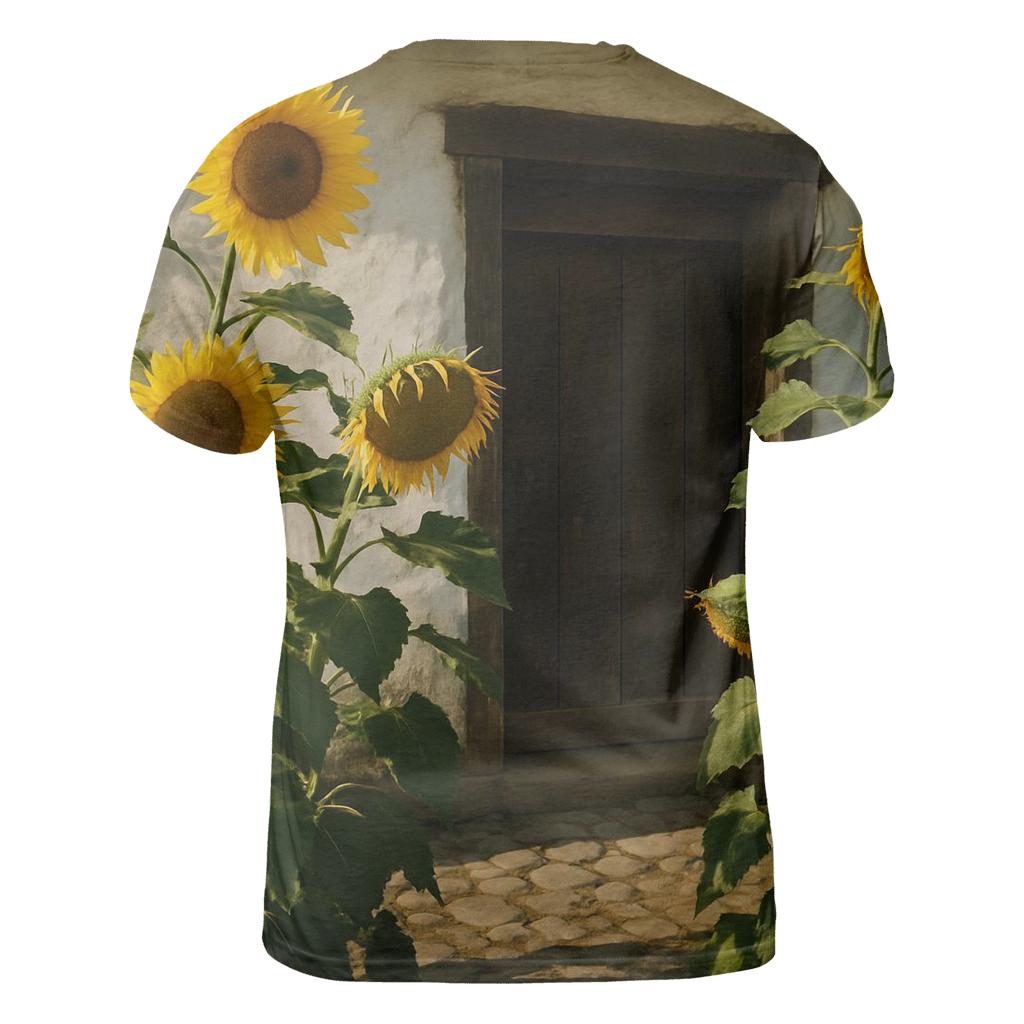 Sunflowers Framing Rural Farmhouse Doorway trendy printed shirt styles